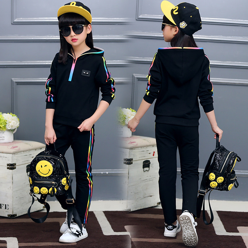 Girls 2022 new 8 nets red sports 9 suits 11 children spring clothing 13 CUHK children pure cotton trendy two sets 12