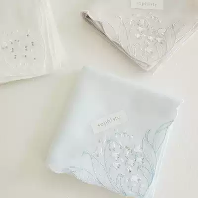 Japanese imported Sopisty lady with cotton gauze embroidered handkerchief handkerchief scarf sweat towel Lily of the Valley