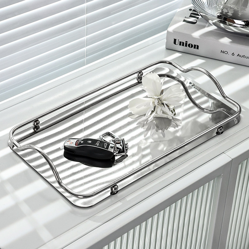 Mirror stainless steel water discharge cup Adorned Tray Dinner plate Home Tea Cup Fruit Pan Rectangular Flower Tea Cup Containing Pan