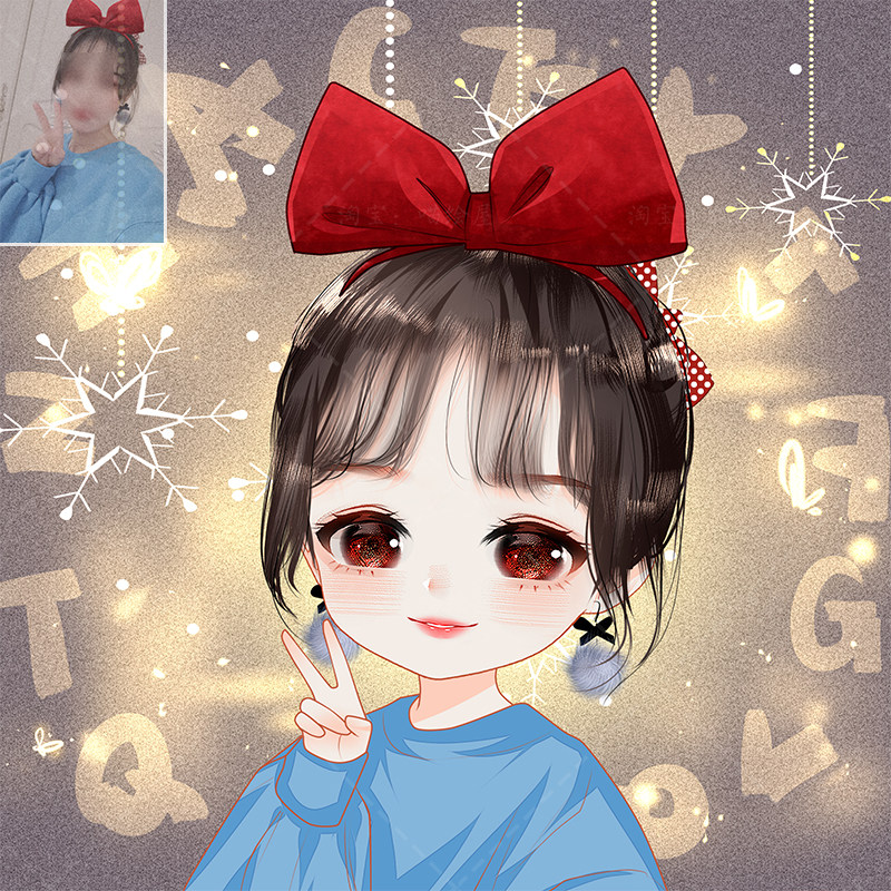 Small sweet cone style hand-painted head photo to hand-painted Q version head cartoon cartoon design custom draft