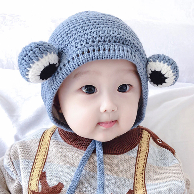 Baby hat autumn winter baby girl baby knit protective ear 3 months 6 newborn pure cotton cute hair line cap