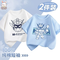 [Набор из двух предметов из чистого хлопка с короткими рукавами] Меха белой линии + битва мехов синего озера 𢧐Шилан