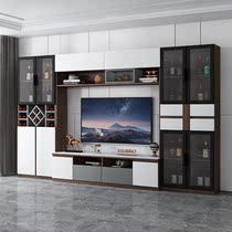Living room TV cabinet Composition wall cabinet Nordic full solid wood multifunctional overall background wall modern minimalist TV wine cabinet