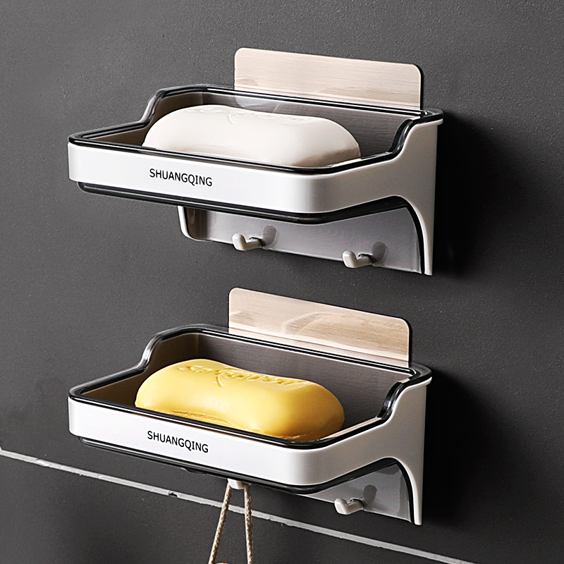 Soap dish soap dish creative bathroom dressing room drain non-suction cup punch-free wall-mounted sticky soap dish rack