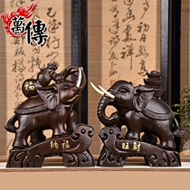 Wood carving Elephant Ornaments a pair of solid wood home living room auspicious decorations Wooden handmade solid wood carving crafts