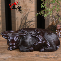 Wanchuan black sandalwood carving cattle ornaments Shepherd riding cattle lying bull mahogany crafts solid wood carving home animals