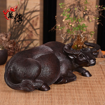 Wanchuan ebony wood carving cattle ornaments Wall Street twelve Zodiac cattle solid wood carving mahogany crafts gift accessories