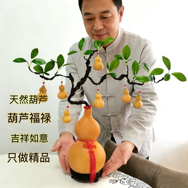 Purely Natural Gourd Ornaments for Housewarming, Opening a Business, Office, Handmade Money Tree, Entrance Hall, Living Room, Fortune-Attracting and Blessing Ornaments