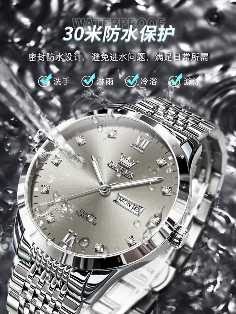 Swiss Genuine New Men's Watch, Men's Mechanical Watch, Fashionable Business Versatile Steel Band Waterproof Quartz Watch for Men