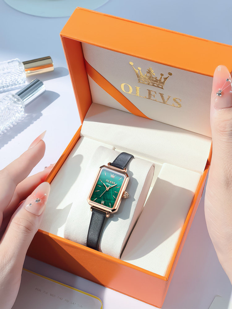New Year's Gift New Brand Women's Watch Genuine Women's Watch Niche Light Luxury Watch Square Small Green Watch