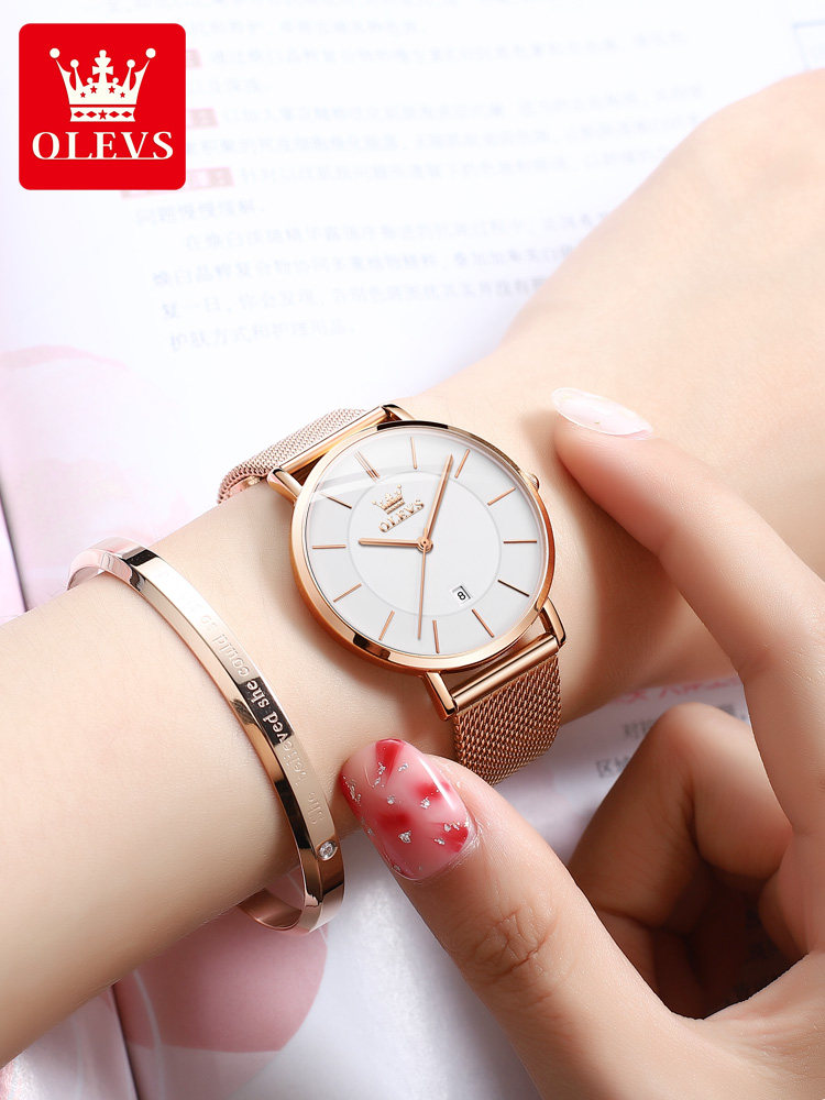 Brand Genuine Ultra-Thin Luxury Watch Waterproof Women's Watch Mechanical Watch Top Ten Couple Models Simple and Elegant Large Dial