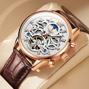 New Year's Gift Swiss Genuine Brand Men's Watch Automatic Mechanical Watch with Leather Strap Skeleton Design Top Ten Luxury Watches