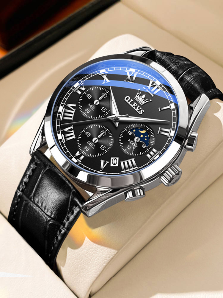 2025 New Brand Genuine Mechanical Watch Men's Watch Leather Strap Model Multifunctional Quartz Watch for Middle School Students