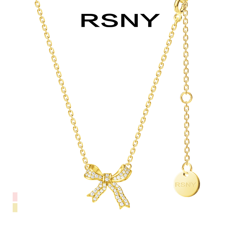 RSNY bow necklace women's sterling silver fashion temperament simple tide collarbone chain light luxury niche premium sense accessories