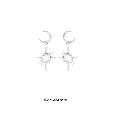 (New product)RSNY star and moon earrings female sterling silver 2020 new trendy long version temperament niche design#Plex