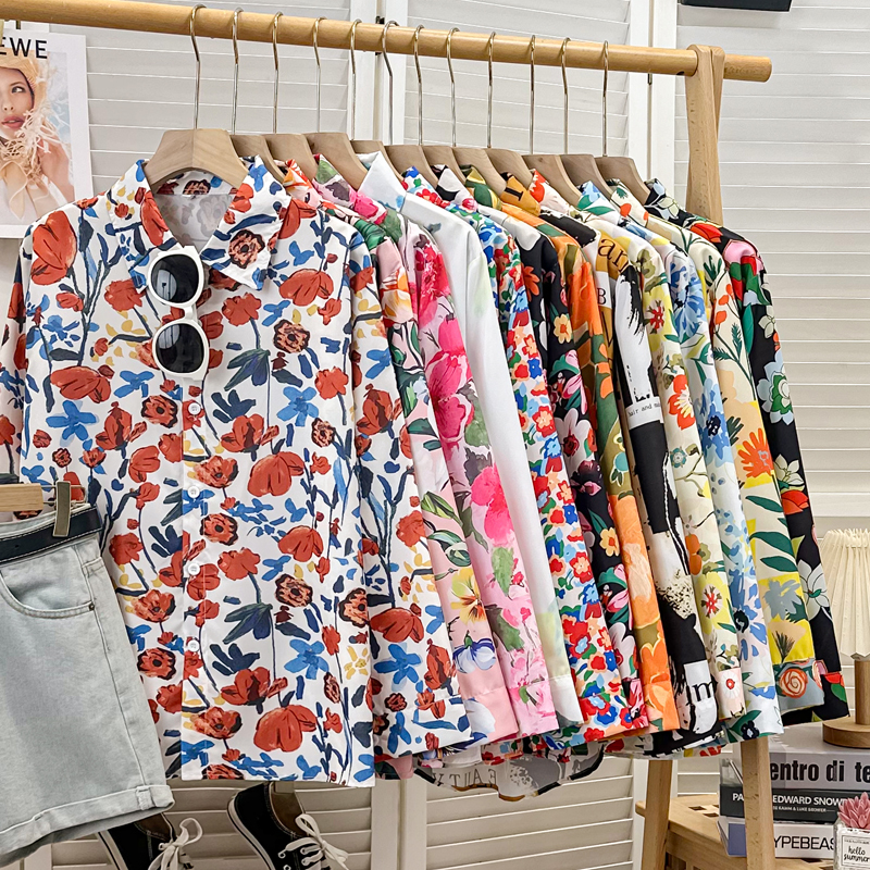 Performance Dance Hong Kong Style Retro Floral Shirt Women's Long-Sleeved Autumn and Winter New Loose Slimming Sun Protection Outerwear Performance Dance Hong Kong Style Retro Floral Shirt Women's Long-Sleeved Autumn and Winter New Loose Slimming Sun Protection Outerwear