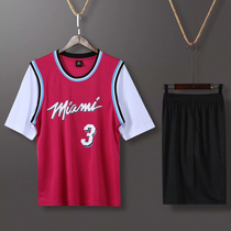 Fake two Heat team City version Wade 3 basketball uniform fake two short sleeve jersey vest men loose wear