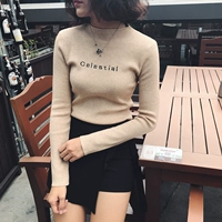Mùa thu đông 2018 mới của phụ nữ phiên bản Hàn Quốc của áo len thêu đầu hoang dã Áo sơ mi tay dài thon đan ao khoac len