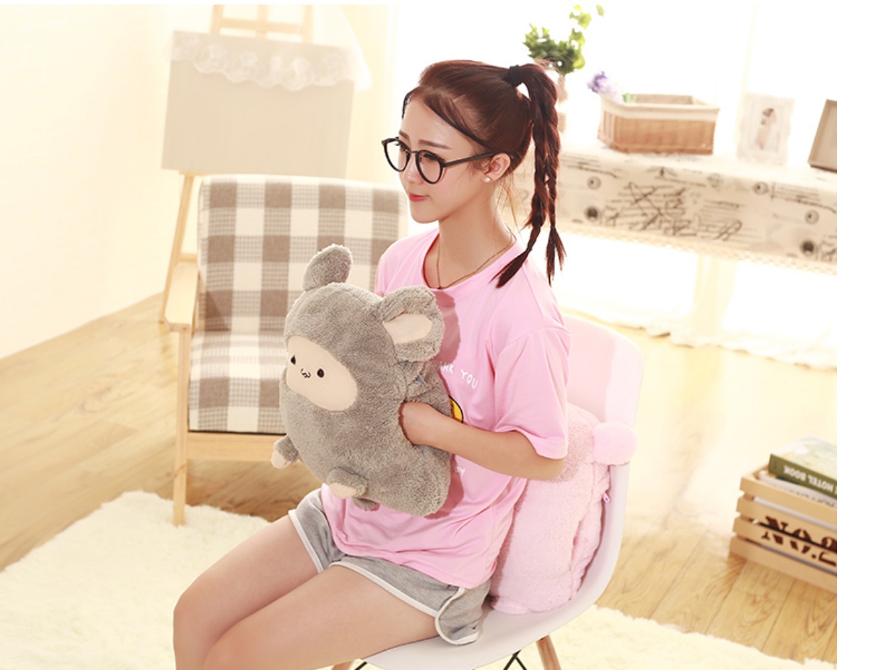 Dễ thương hoạt hình điều hòa chăn gối chăn hai tay ngồi xổm đệm gối tay ấm hơn siesta văn phòng xe gối sofa