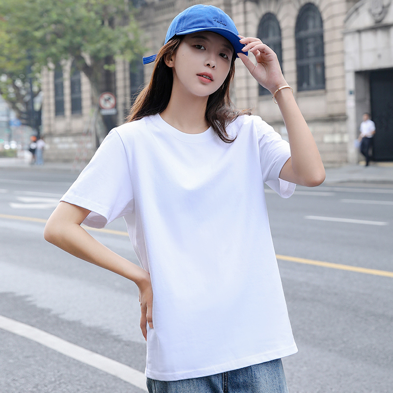 Heavyweight Solid Color Opaque Short-Sleeve 270g Pure Cotton Thick Multi-Color Couple T-Shirt Loose Round Neck Pure Cotton White T-Shirt for Women
