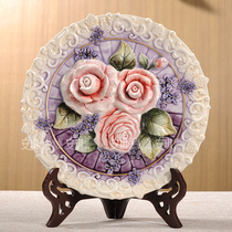 European-style rose ceramic hanging plate decoration plate TV cabinet porch decoration new house decoration wall jewelry distribution rack