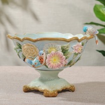 Fang Ya light luxury retro Rhine flower and bird ceramic fruit bowl dried fruit bowl goblet home accessories