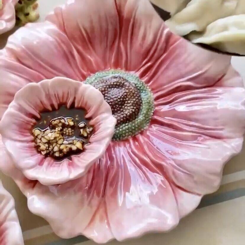 Fangya Pink Ceramic Double Fruit Disk Sauce Disk Household GiftsWedding GiftsHome AccessoriesRestaurant