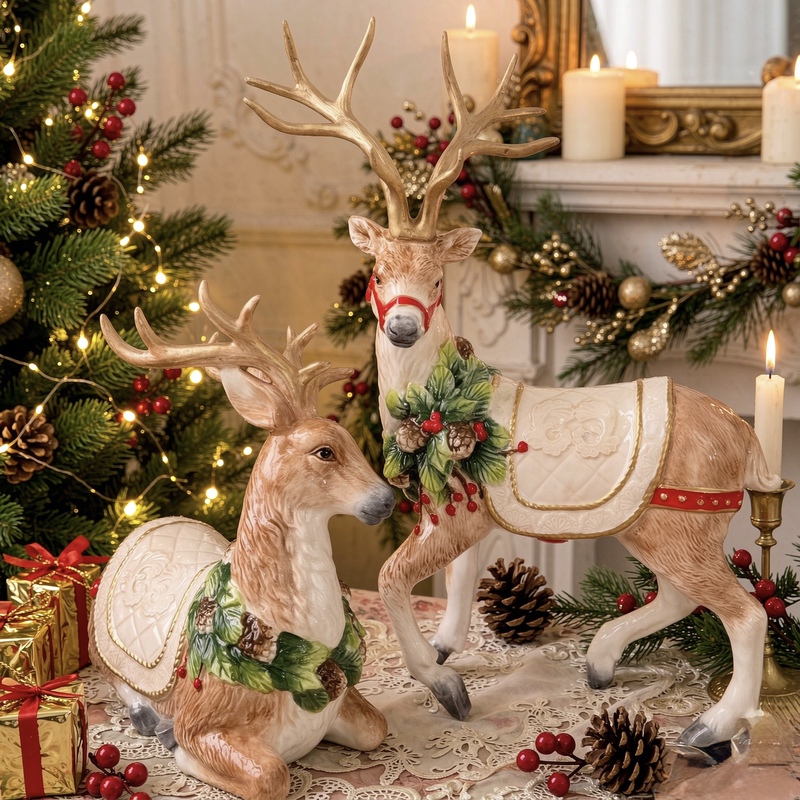 Export Original Single-Piece Handmade Underglaze Color Elegant Standing Deer Ceramic Ornament Home Decor Christmas Gift X'Mas Export Original Single-Piece Handmade Underglaze Color Elegant Standing Deer Ceramic Ornament Home Decor Christmas Gift X'Mas