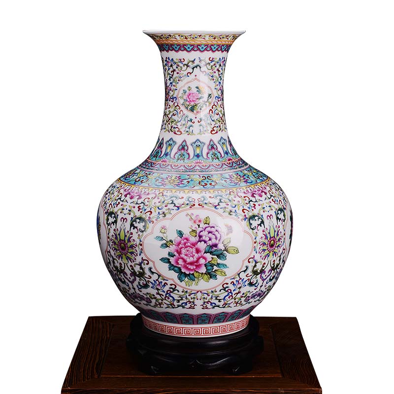 Classical jingdezhen ceramics colored enamel vase household adornment handicraft furnishing articles in the living room
