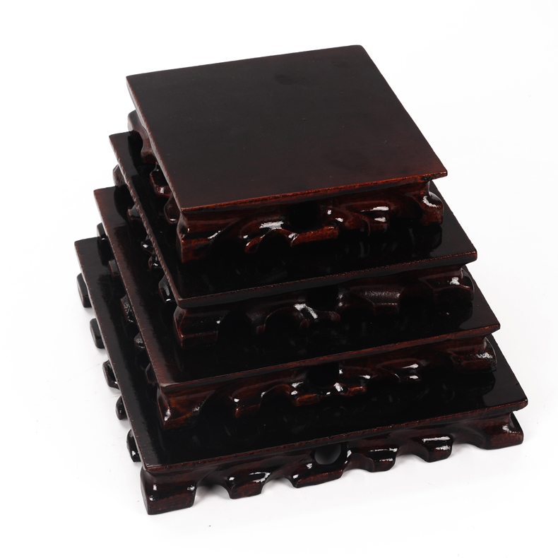Solid wood base root carving stone square flowerpot taishan stone fish statute bearing at the bottom of the vase wooden pallets