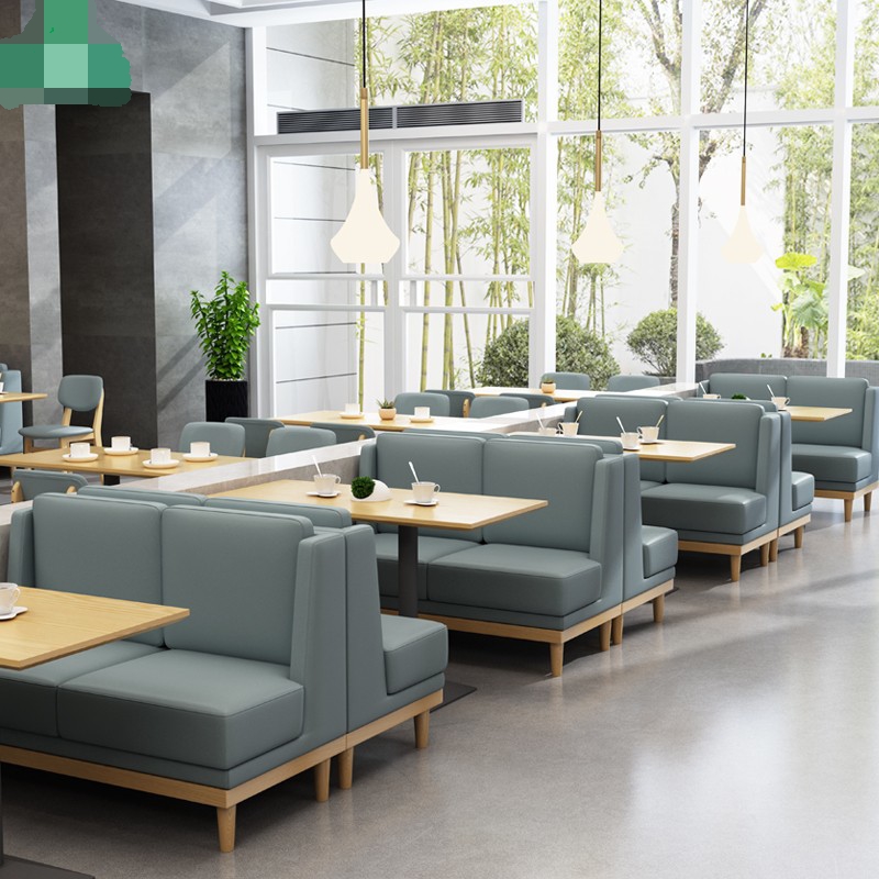 Customized coffee shop library solid wood double table and chair set combination fabric sofa card seat western food milk tea dessert