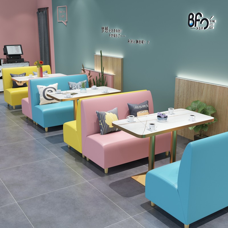 Retro Cafe Sofa Western Restaurant Bar Leather Table and Chair Combination Milk Tea Shop Negotiation Leather Art Double Card Seat