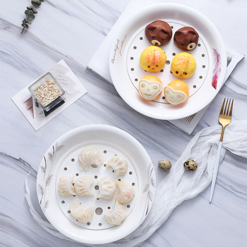 Double disc ceramic large dumpling plate household dumpling dish drop ipads China creative fruit dish dish tray steamed