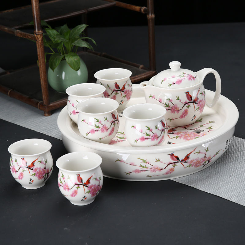 Tea set suit covered 8 times 】 【 special home six blue and white porcelain of a complete set of double layer heat insulation of large - sized ceramic teapot