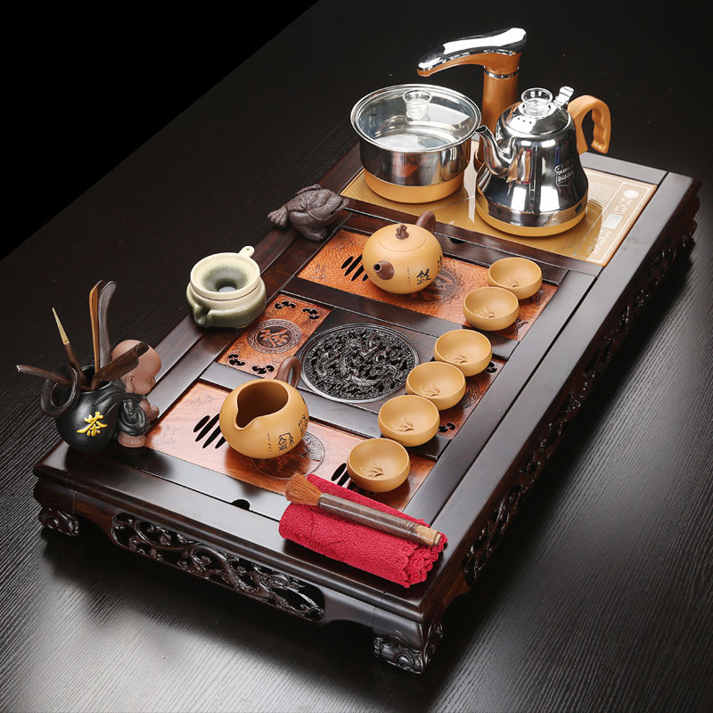 VSHOW key-2 luxury of a complete set of purple ceramic tea set natural ebony hua limu tea tray automatically sets of household