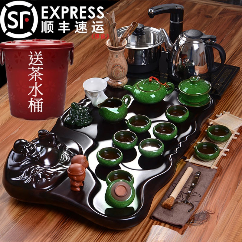 VSHOW automatic ceramic tea set kung fu contracted use ltd. automatic tea table of a complete set of solid wood tea tray