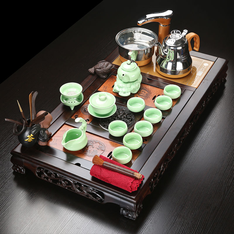 VSHOW key-2 luxury of a complete set of purple ceramic tea set natural ebony hua limu tea tray automatically sets of household