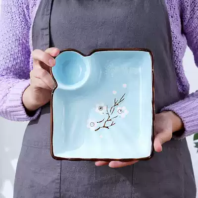 Dumpling plate with vinegar plate square plate fan-shaped deep plate plate plate household ceramic plate dumpling plate dumpling plate