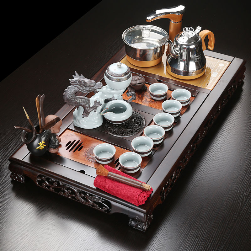 VSHOW key-2 luxury of a complete set of purple ceramic tea set natural ebony hua limu tea tray automatically sets of household