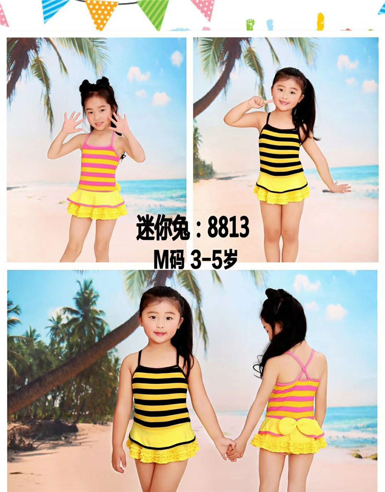Children's swimsuit girls girls 9626 small bee stripe new children's students hot spring swim cute one-piece swimsuit