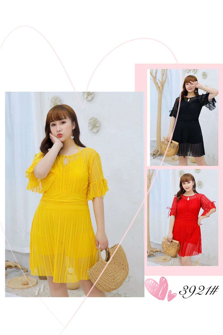 Women's swimsuit plus large 3921 mesh good quality 2020 new women's one-piece swimsuit with belly cover and thin short-sleeved swimsuit