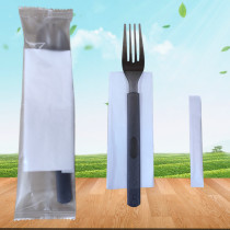 Disposable plastic fork spoon independent packaging with paper towel toothpick Three suit thickened takeaway salad fork dining spoon