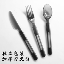Plastic knife and fork spoon Disposable long handle fork thickened soup spoon Steak knife and fork Independent packaging Fruit salad fork
