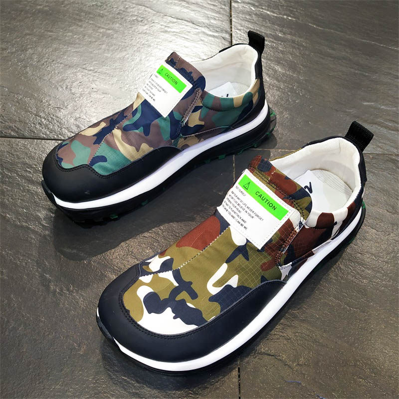 Spring new one foot pedal clown shoes men's shoes Heightening Thick Bottom Breathable Fabric Shoes Camouflage Sports Ugly casual shoes