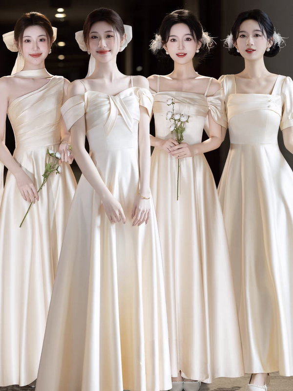 Champagne-Colored Bridesmaid Dress 2026 New Style Satin High-End Elegant Slimming Sister Group Mini Dress Can Be Worn Casually Champagne-Colored Bridesmaid Dress 2026 New Style Satin High-End Elegant Slimming Sister Group Mini Dress Can Be Worn Casually