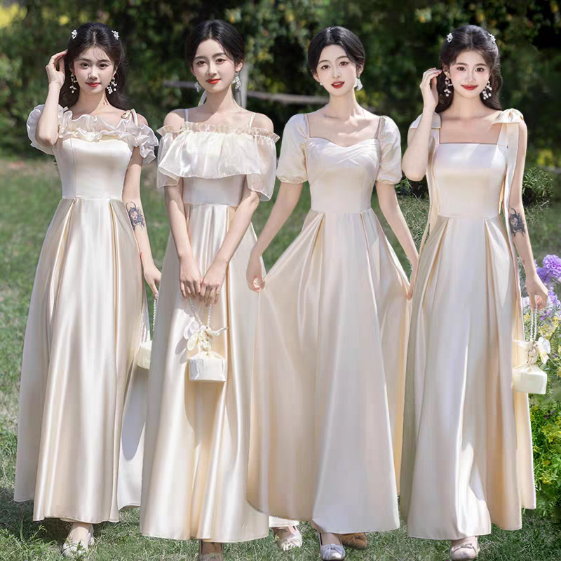 Champagne-Colored Bridesmaid Dress 2026 New Style, Can Be Worn Casually, French-Style Sister Group Dress, Women's Satin High-End Dress Champagne-Colored Bridesmaid Dress 2026 New Style, Can Be Worn Casually, French-Style Sister Group Dress, Women's Satin High-End Dress