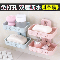 New double-layer soap box suction cup wall-mounted soap soap stand Household drain soap box free hole storage rack