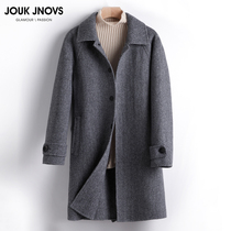 New double-sided wool coat mens fashion Plaid long single-breasted lapel slim windbreaker autumn winter tide coat