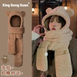 Зимняя милая шапка, зимний бархатный шарф, перчатки, ветрозащитный удерживающий тепло комплект с капюшоном, с медвежатами, 3 предмета