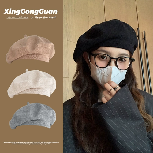 Черный демисезонный брендовый берет, японская трикотажная шапка, популярно в интернете